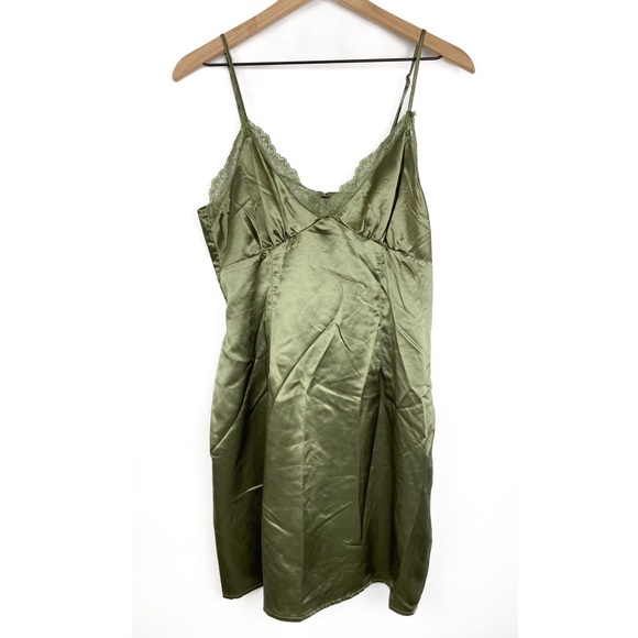 H&M Silky Lace Tie Back Mini Dress, Olive Green - Size M - Picture 4 of 8